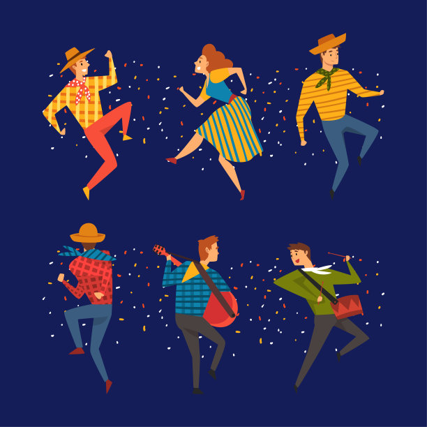 人们性格演奏乐器和跳舞，享受聚会和节日矢量集图片下载