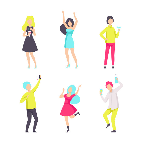 人物在酒吧或酒吧与酒精鸡尾酒和饮料休息向量集图片下载