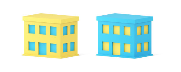 公共建筑城市街道基础设施两层学校政府医院三维图标集矢量图片下载