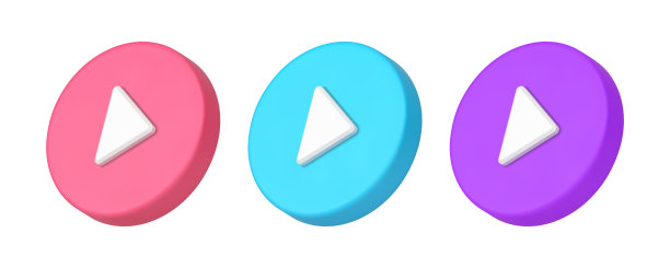 数字播放器按钮启动技术多媒体设备三维图标集逼真的矢量插图图片下载