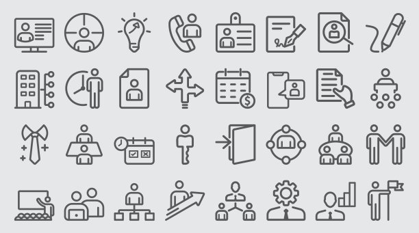 矢量轮廓图标集的人力资源图片下载