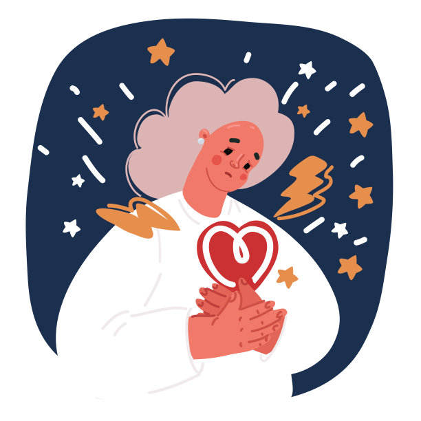 卡通矢量插图的年轻女子与他的心。心碎的人物概念，心脏病发作图片下载