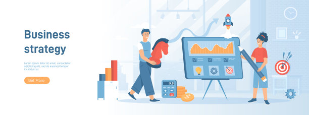 商业战略和计划。创业，目标，成功，投资，赚钱。平面概念非常适合社交媒体宣传材料。白色背景的网站横幅。图片下载