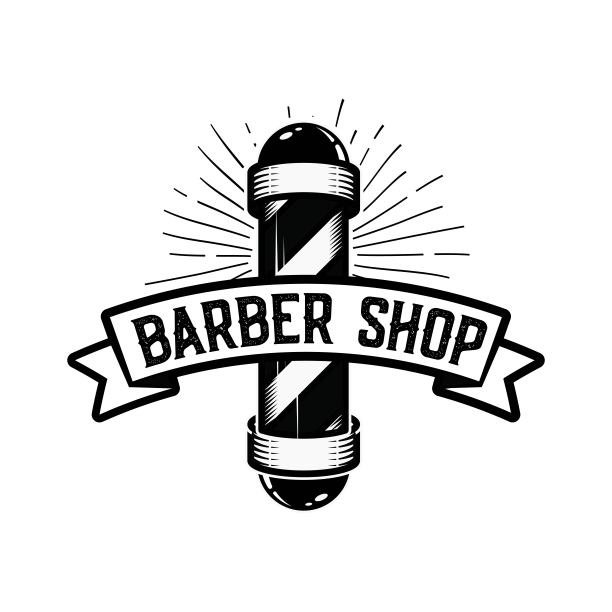 理发店标志设计，理发男士沙龙标志，复古现代风格，卡通纹身插画。图片下载