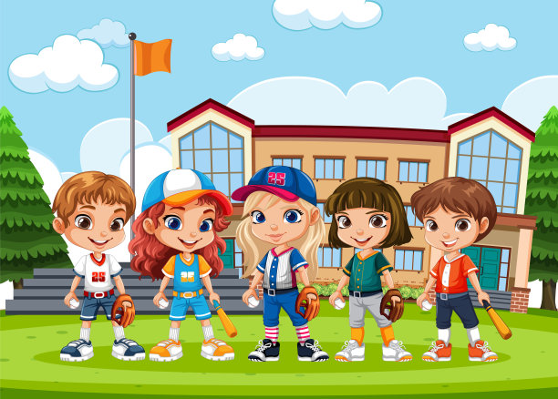 学校场景中穿着棒球服的女孩图片下载