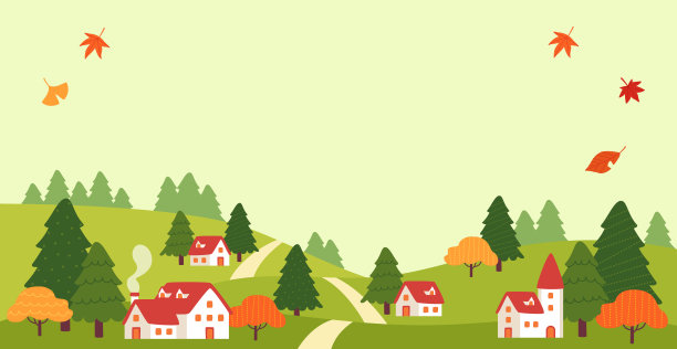 秋天的风景和红屋顶的房子图片下载