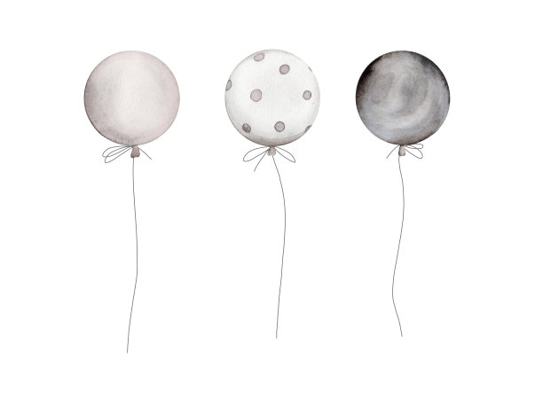 白色背景上的黄色气球。生日气球用于聚会邀请。圆形充气球的自然色调-白色，米色，棕色，灰色，金色，银色，青铜色，圆点图片下载