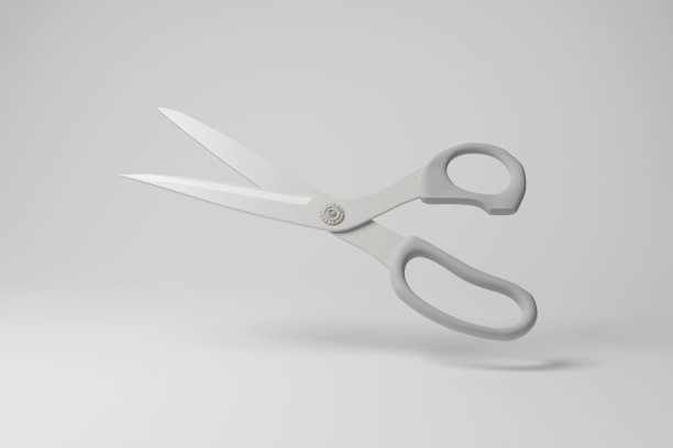 白色剪刀漂浮在半空中，单色和极简主义。说明剪纸和艺术品的概念图片下载
