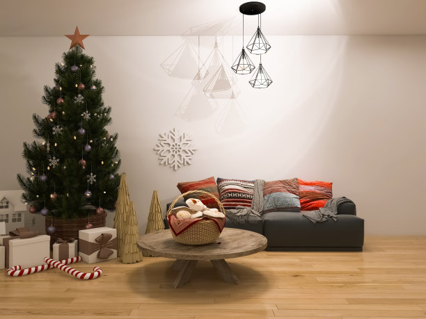 圣诞房间内部，3d渲染，3d插图图片下载
