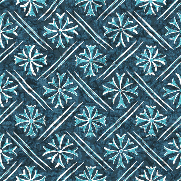 蜡染无缝纹理与花卉图案，织物纹理，民族图案，三维插图图片下载