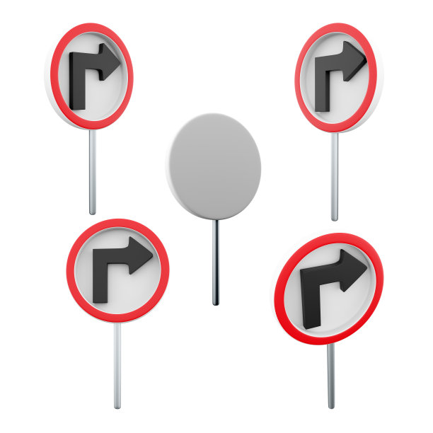 右转路标不同位置图标集。3d渲染路标概念图标集。向右转图片下载