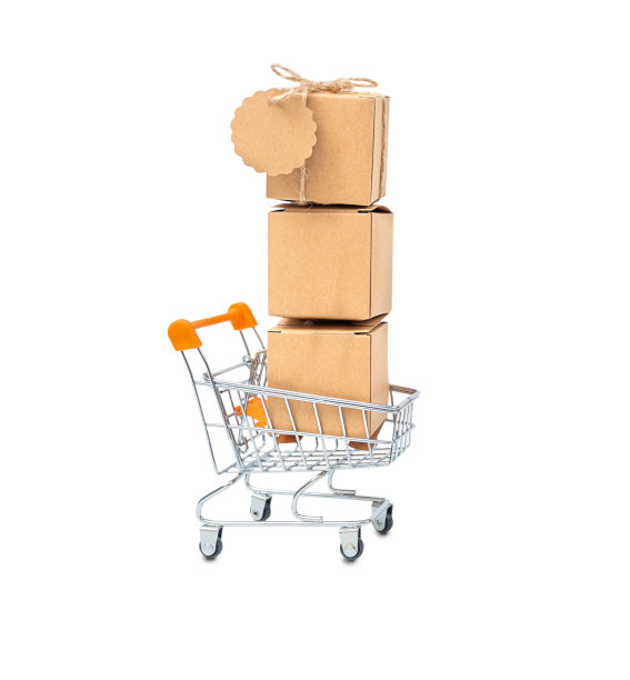 购物车中的纸板箱被隔离图片下载