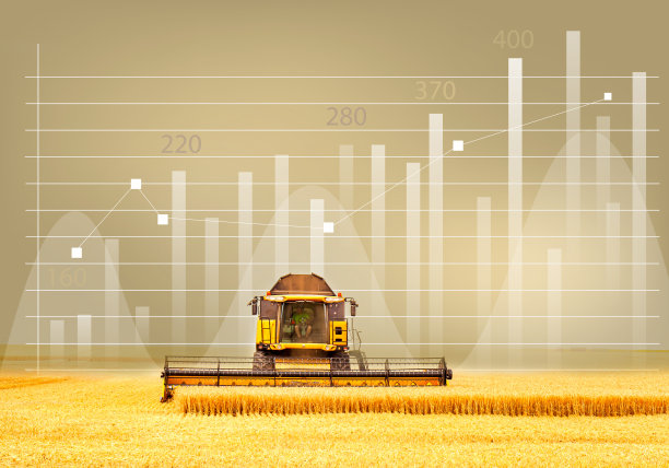 全球粮食和小麦危机。分析数据和增长图表。商业烛台图表。全球小麦和面粉价格上涨。联合收割机收割小麦。农业经营理念图片下载