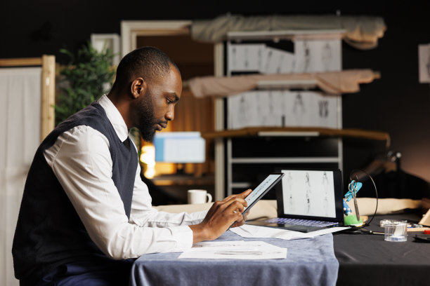 时装设计师检查草图图片下载