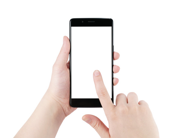 女性青少年的手使用智能手机与空白屏幕隔离在白色图片下载