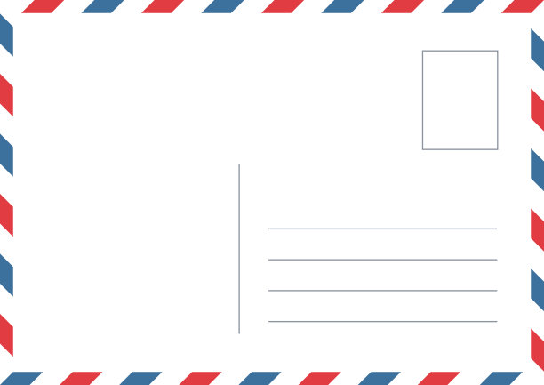 复古的航空邮件明信片背面模板与对角线的蓝色和红色条纹。旅游明信片背面空白。空邮信封架附有邮资。矢量插图隔离在白色背景上图片下载
