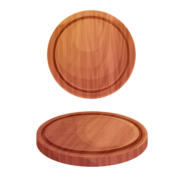 木制圆形披萨板，在白色背景上孤立的卡通风格的顶部视图。厨房空的切割台。矢量图图片下载