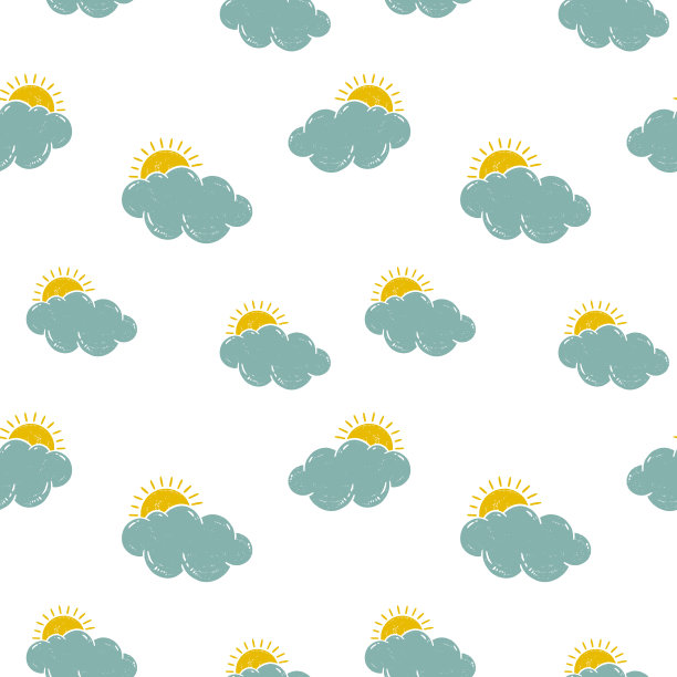 手绘太阳和云无缝图案。手绘纹理亚麻裁剪风格夏季插图背景。俏皮可爱的粉红色壁纸。图片下载