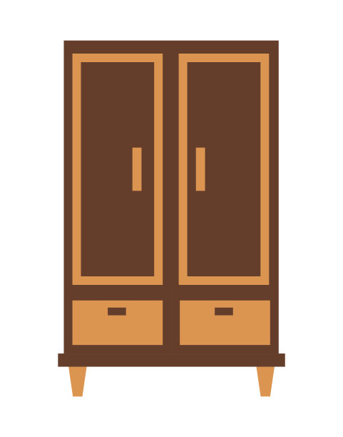 衣柜在腿上关闭，以扁平风格绘制。经典的衣柜。图片下载