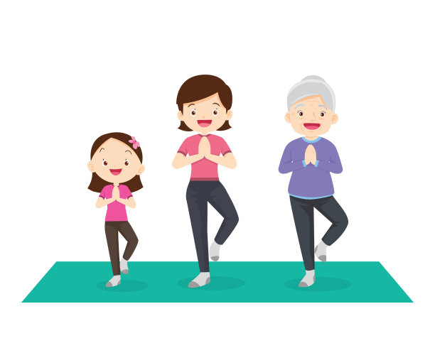 快乐家庭体育活动。妈妈，爸爸和孩子在家里做早操图片下载