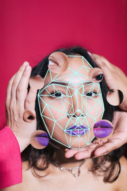 有色人种与数字线框在脸上图片下载