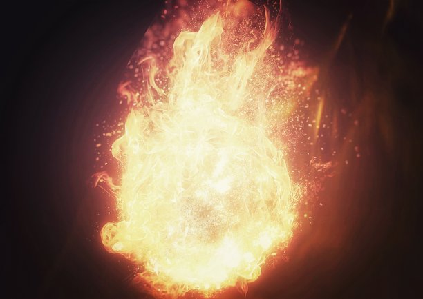 火球在黑暗中燃烧的3d插图图片下载