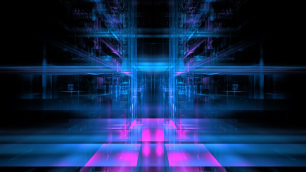 新的数字技术背景，黑暗的霓虹灯，运动模糊，梦幻般的光芒。三维渲染图片下载