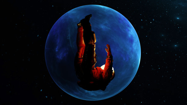 宇航员在失重状态下坠入宇宙深渊。孤独的宇航员穿梭于恒星、行星和星系之间。三维渲染图片下载