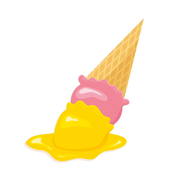 华夫蛋筒里的冰淇淋上下颠倒，正在融化图片下载