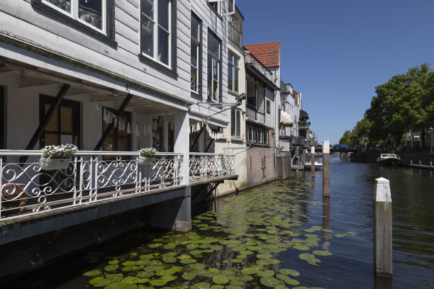荷兰历史名城Gorinchem的运河房屋。图片下载