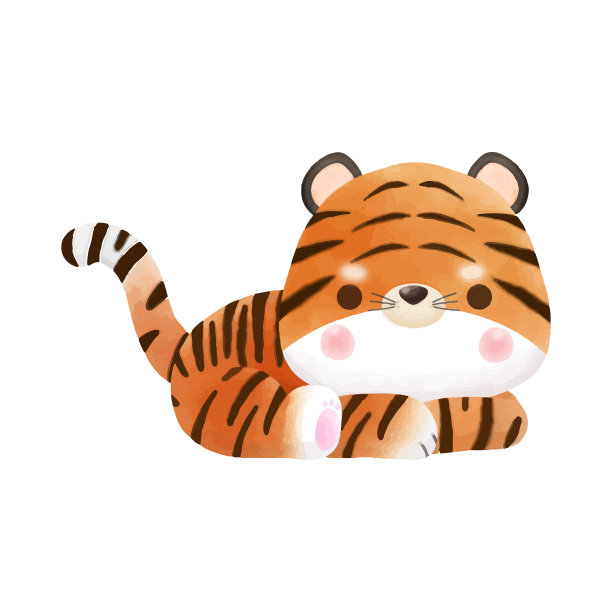 可爱的小老虎水彩国际老虎日矢量插图孤立的白色背景图片下载