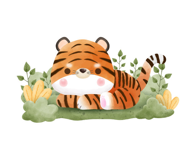 可爱的小老虎水彩国际老虎日矢量插图孤立的白色背景图片下载