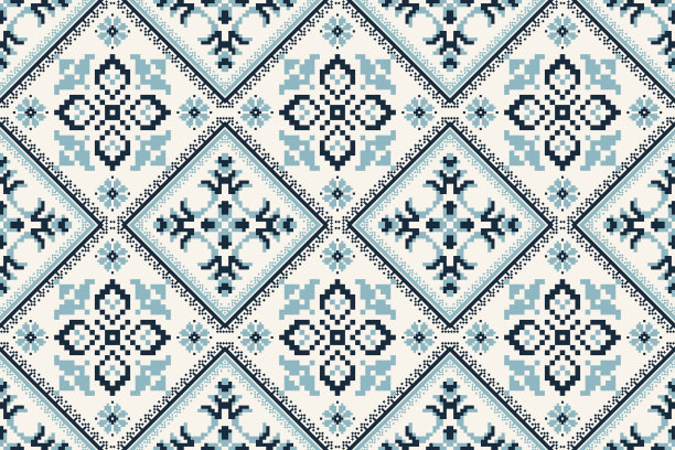 锦缎花十字绣无缝图案图片下载