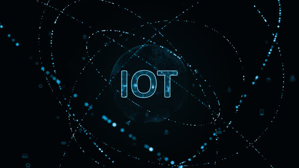 蓝色数字物联网标志与粒子环旋转和地球球与ai技术图标在未来的抽象背景物联网概念图片下载