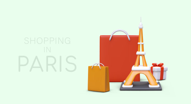 在巴黎购物。有折扣的品牌商品。彩色背景海报图片下载
