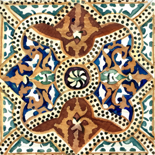 葡萄牙瓷砖图案水彩画图片下载