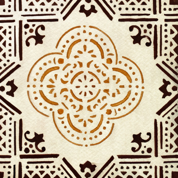 葡萄牙瓷砖图案水彩画图片下载