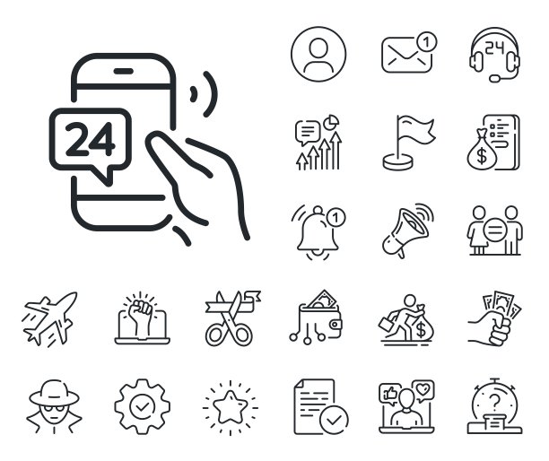 24小时服务热线图标。呼叫支持标志。工薪族，性别平等，警铃响。向量图片下载