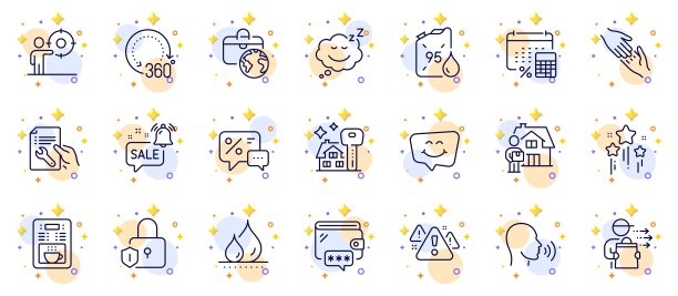 轮廓集修复文件，钱包和食品配送线图标的web应用程序。象形符号图标。向量图片下载