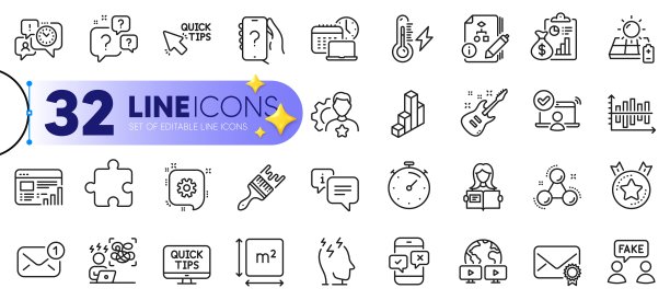 已验证邮件、Web报告和齿轮线性图标轮廓集。用于Web应用程序。矢量素材图片下载