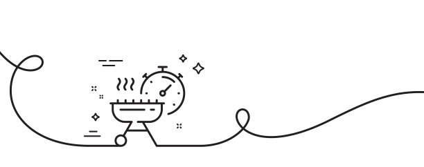 烧烤时间线图标。烧烤炉用于烹饪食物的标志。带旋度的连续线。向量图片下载