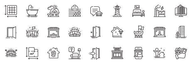 图标包为家具，路灯和开门线图标。用于web应用程序。矢量图片下载