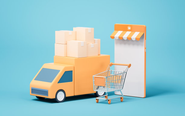 卡通风格的卡车和货箱，3d渲染。图片下载