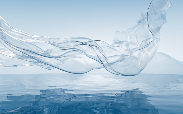 流动的透明布料与水面，3d渲染。图片下载