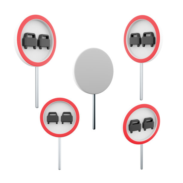 无超车标志不同位置图标集。3d渲染路标概念图标集。没有超过图片下载