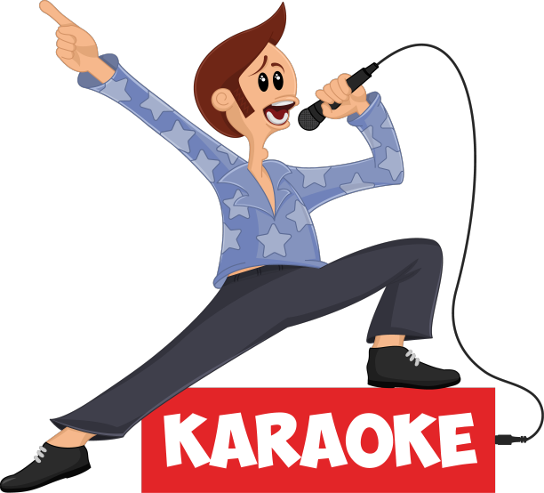 滑稽的卡通人物对着麦克风唱歌图片下载