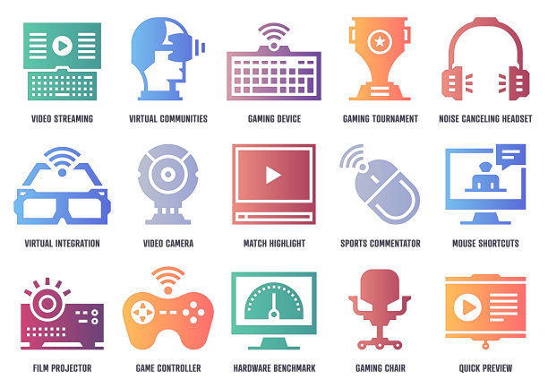 带有内阴影深度的游戏行业矢量图标包图片下载