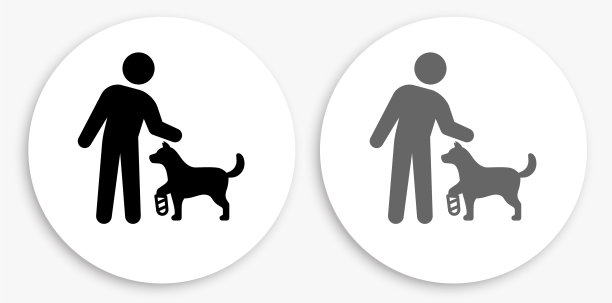 Stick Figure & Disable Dog Black and White Round图标图片下载