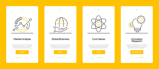 现代商业概念入职移动应用程序页面屏幕与平面图标。UI设计模板矢量插图图片下载