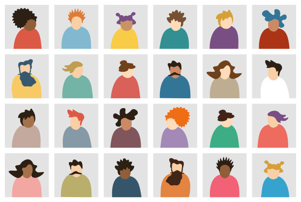 头像抽象现代人广场图标集-社交网络的轮廓多样化的脸-矢量插图图片下载